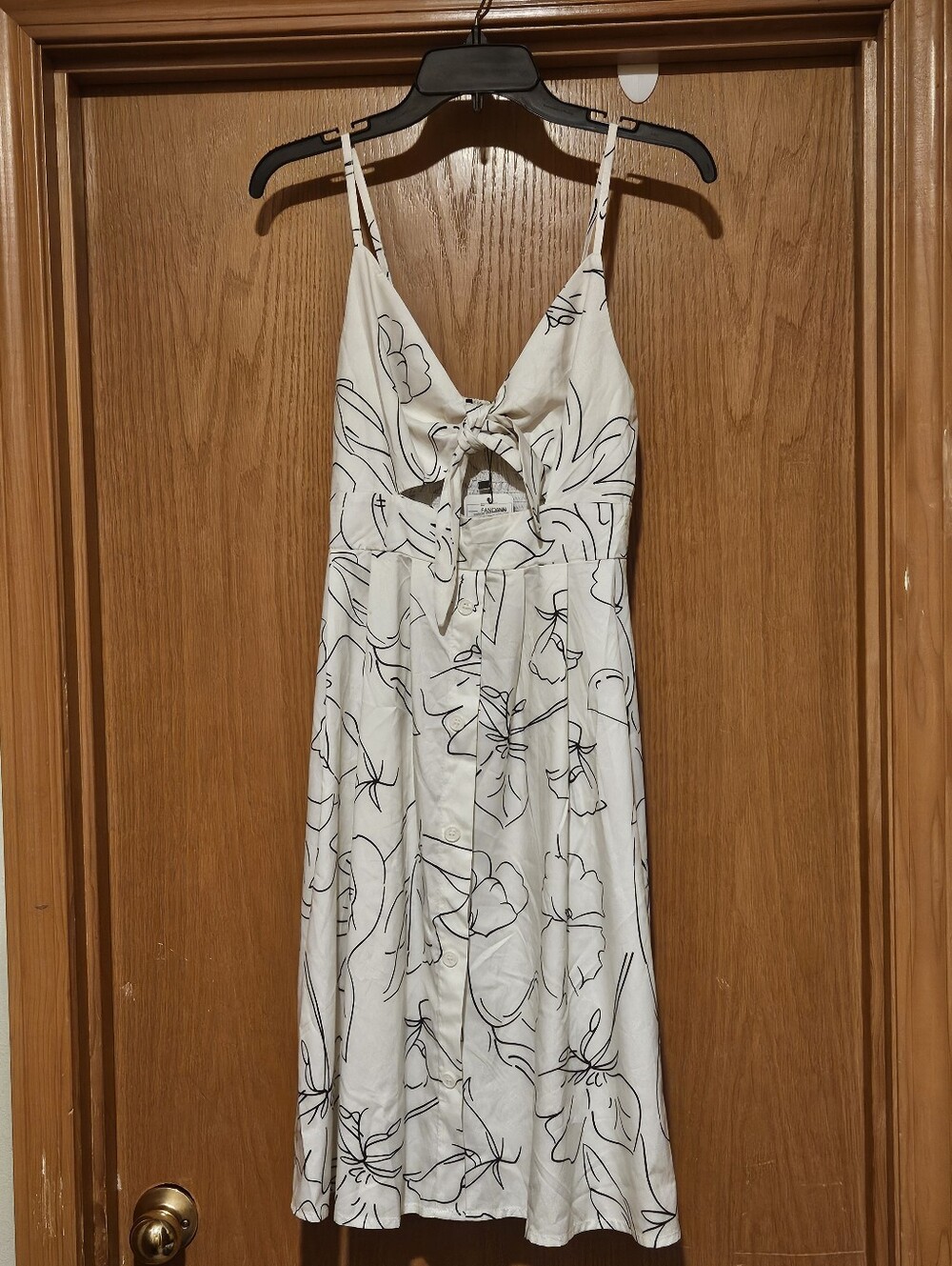 Fancyinn Sleeveless White Floral Tie-Front Midi Dress